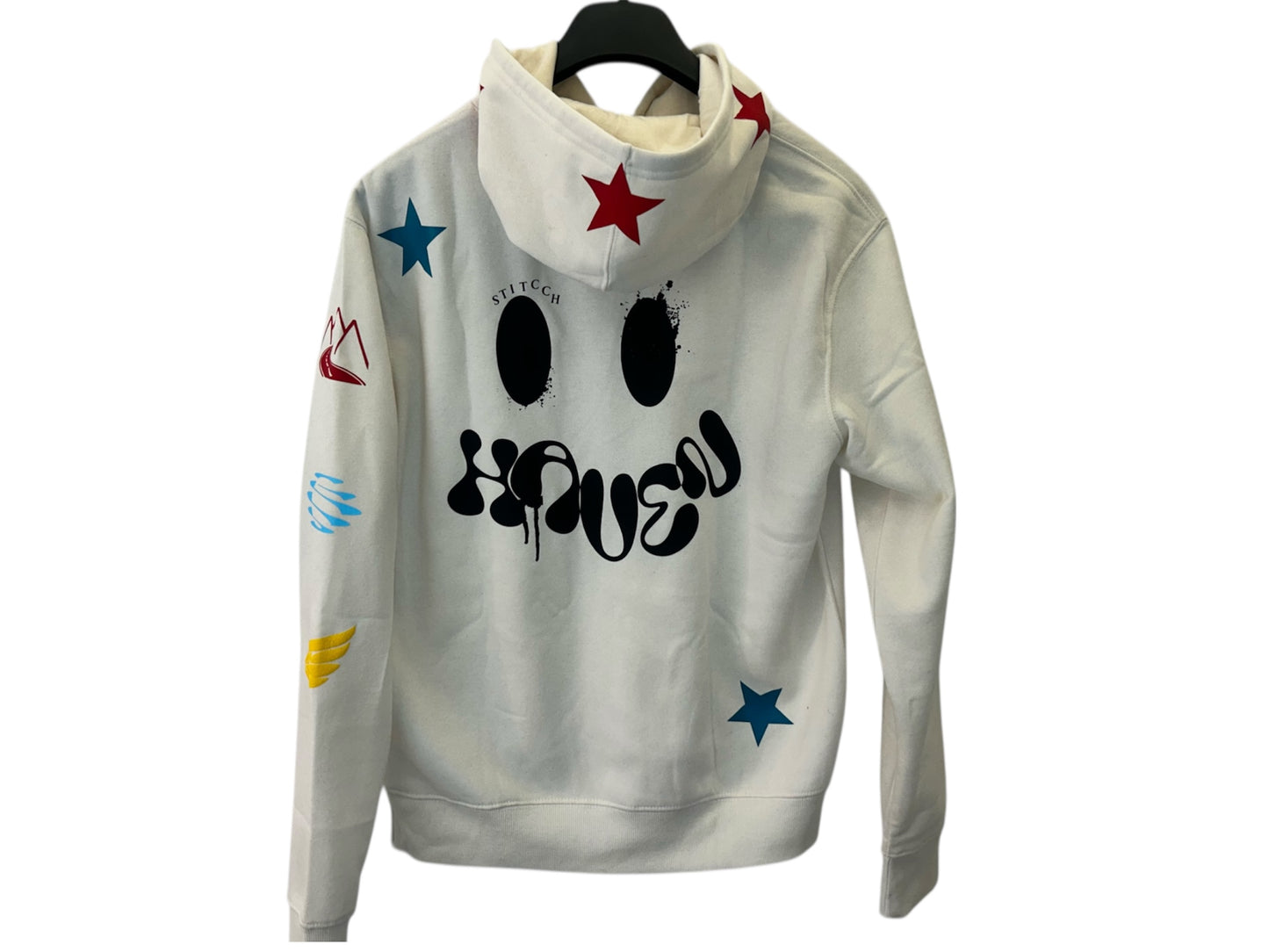 Haven Smile Hoodie – White Red Star Glow